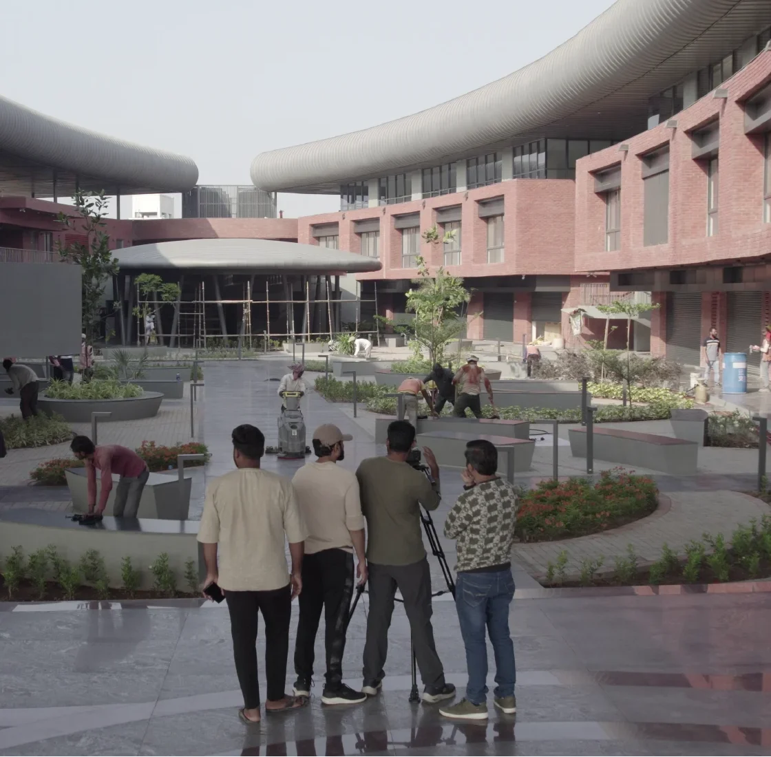 Drone aerial view of Baramati bus stop infrastructure near Pune
