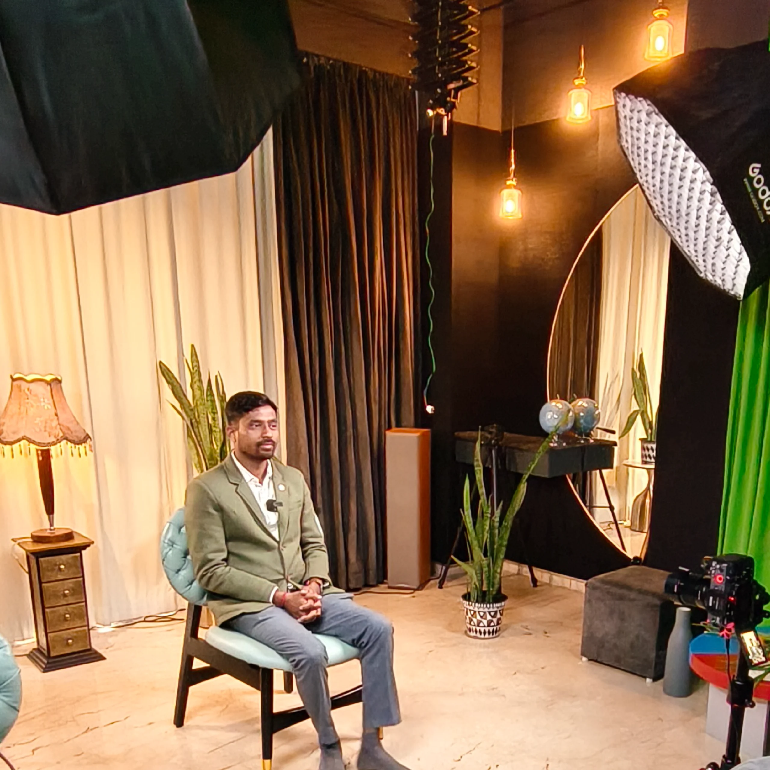 Professional interview video shoot setup in Pune studio environment