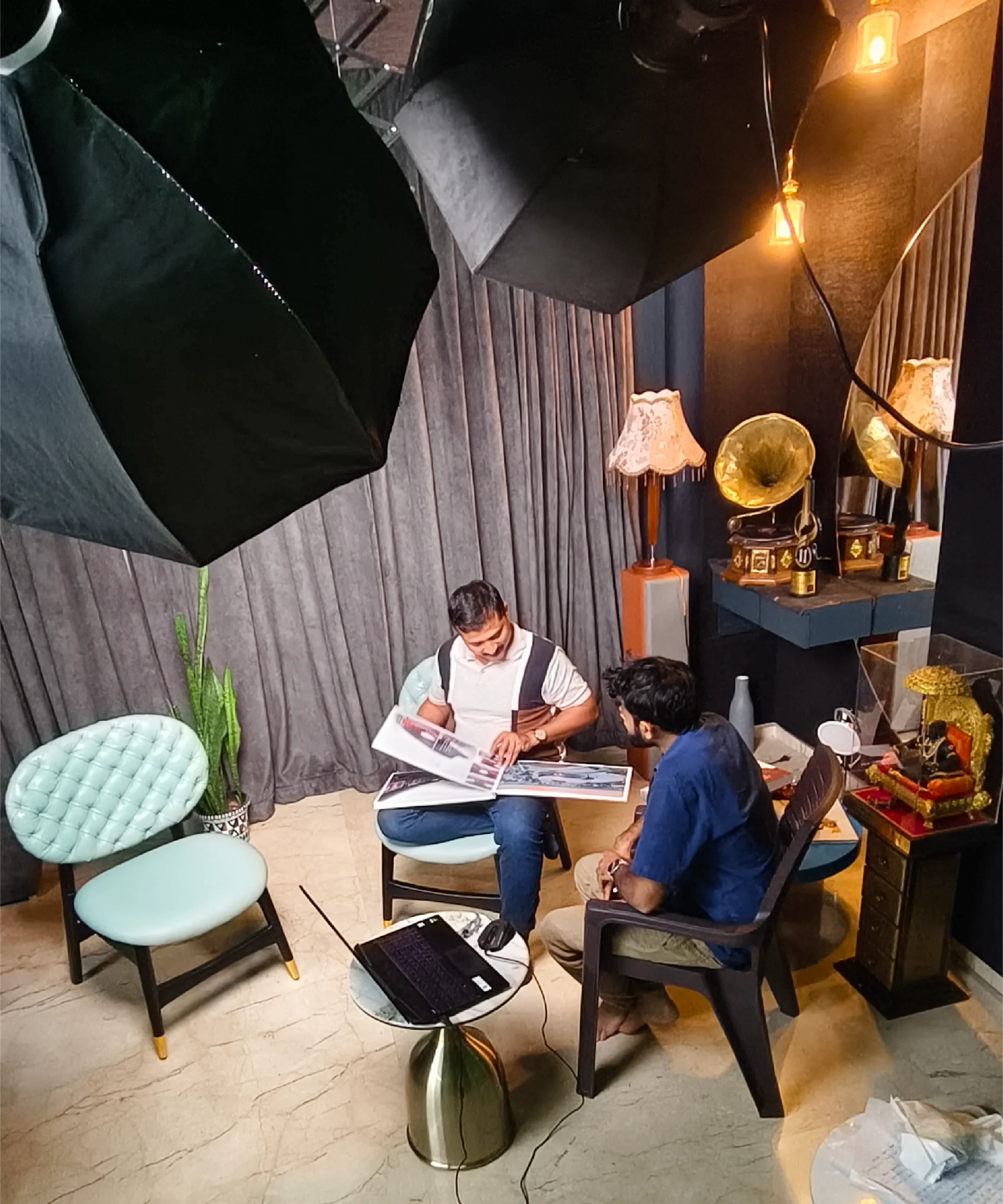 Multi camera podcast recording setup with lighting and microphones in Pune